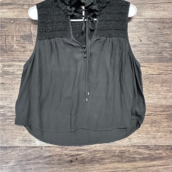 Free People Black Sleeveless Smocked Blouse with Bib Collar - Picture 1 of 5